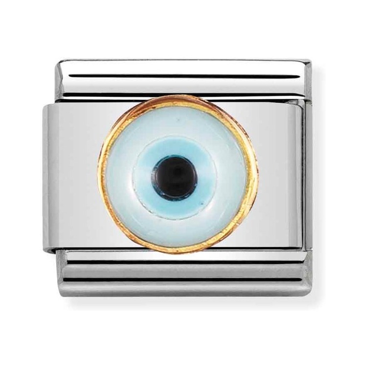 Nomination Composable Classic Charm Griechisches Auge - Edelstahl, Gold 750 Gelbgold, Smaragd