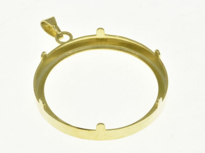 Münzfassung Anhänger aus 585 Gold für Münzen bis 23,9 mm Durchmesser, hergestellt von Juwelier Harnisch, schlichtes und elegantes Design. Ideal für persönliche Münzpräsentation.
