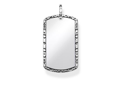 Silberfarbener Anhänger von Thomas Sabo PE837-637-21 mit gerader Form und gravierten Details am Rand, ideal für persönliche Gravuren, elegantes Schmuckstück.