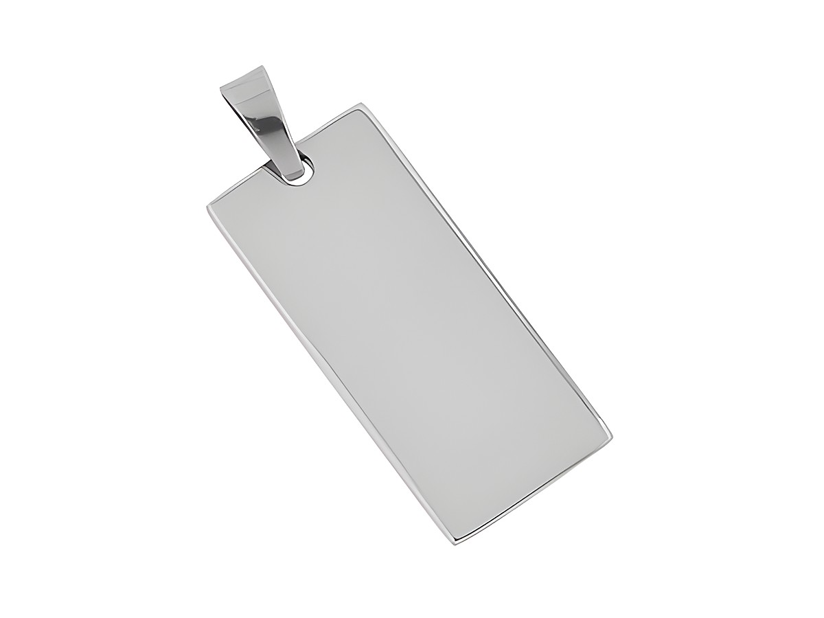 Edelstahl Anhänger mit gravierbarer Fläche, rechteckig, Maße 2,5 x 1,2 cm, modisches Design, Hersteller Juwelier Harnisch. Ideal zum Personalisieren und als Schmuckstück.