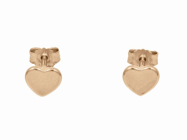 Ohrstecker in Herzform aus vergoldetem Roségold, poliert, ohne Stein, hergestellt von Juwelier Harnisch. Elegantes und schlichtes Design für jeden Anlass.