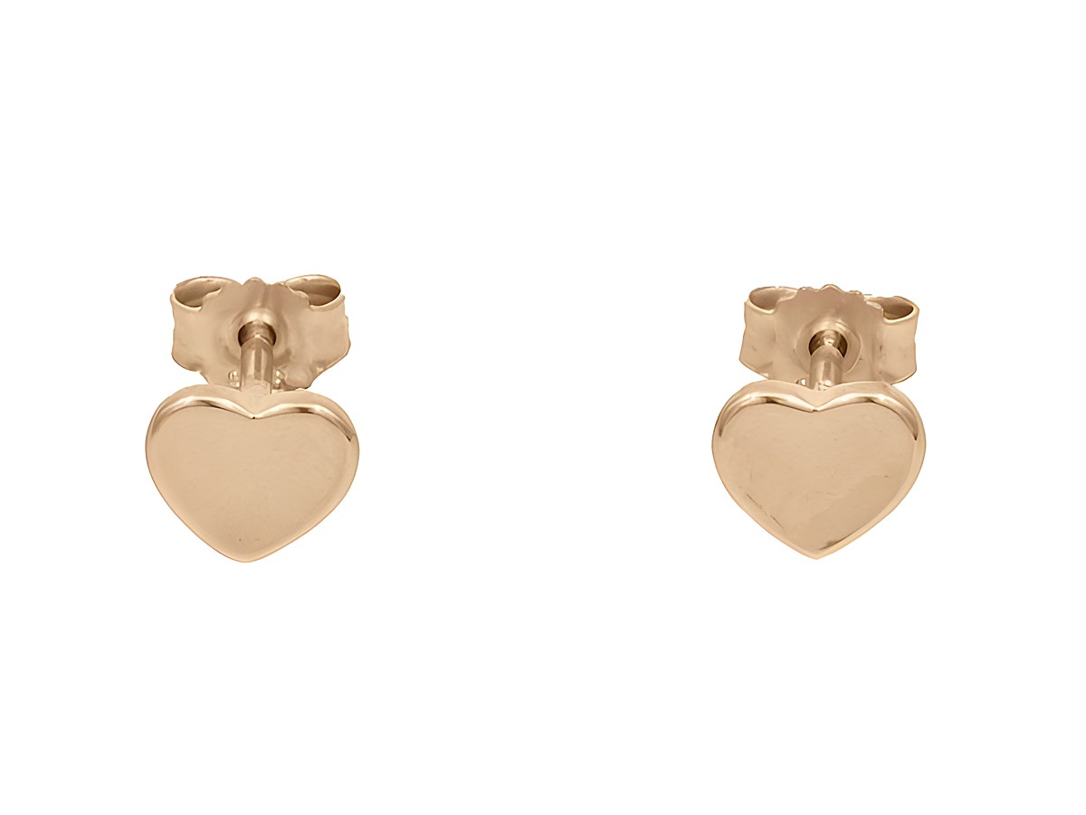 Ohrstecker in Herzform aus vergoldetem Roségold, poliert, ohne Stein, hergestellt von Juwelier Harnisch. Elegantes und schlichtes Design für jeden Anlass.