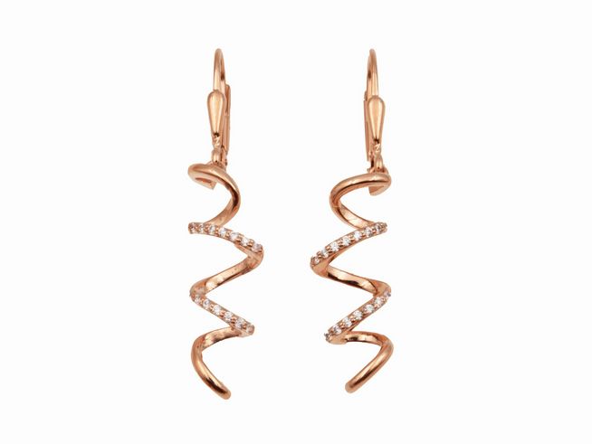 Ohrhänger Twister aus 925 Sterling Silber, poliert, roségold vergoldet, mit Zirkonia, hergestellt von Juwelier Harnisch, elegant in spiralförmigem Design.