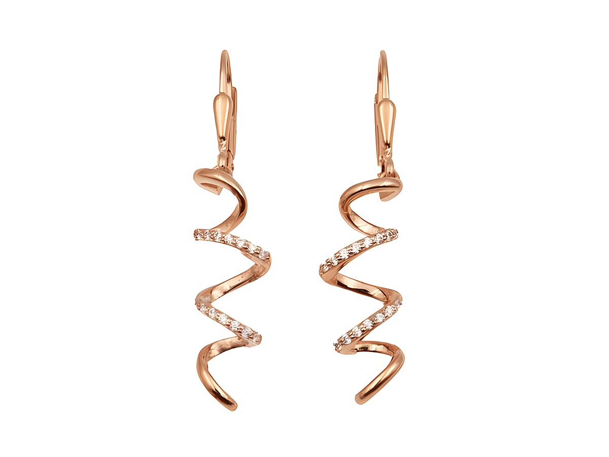 Ohrhänger Twister aus 925 Sterling Silber, poliert, roségold vergoldet, mit Zirkonia, hergestellt von Juwelier Harnisch, elegant in spiralförmigem Design.