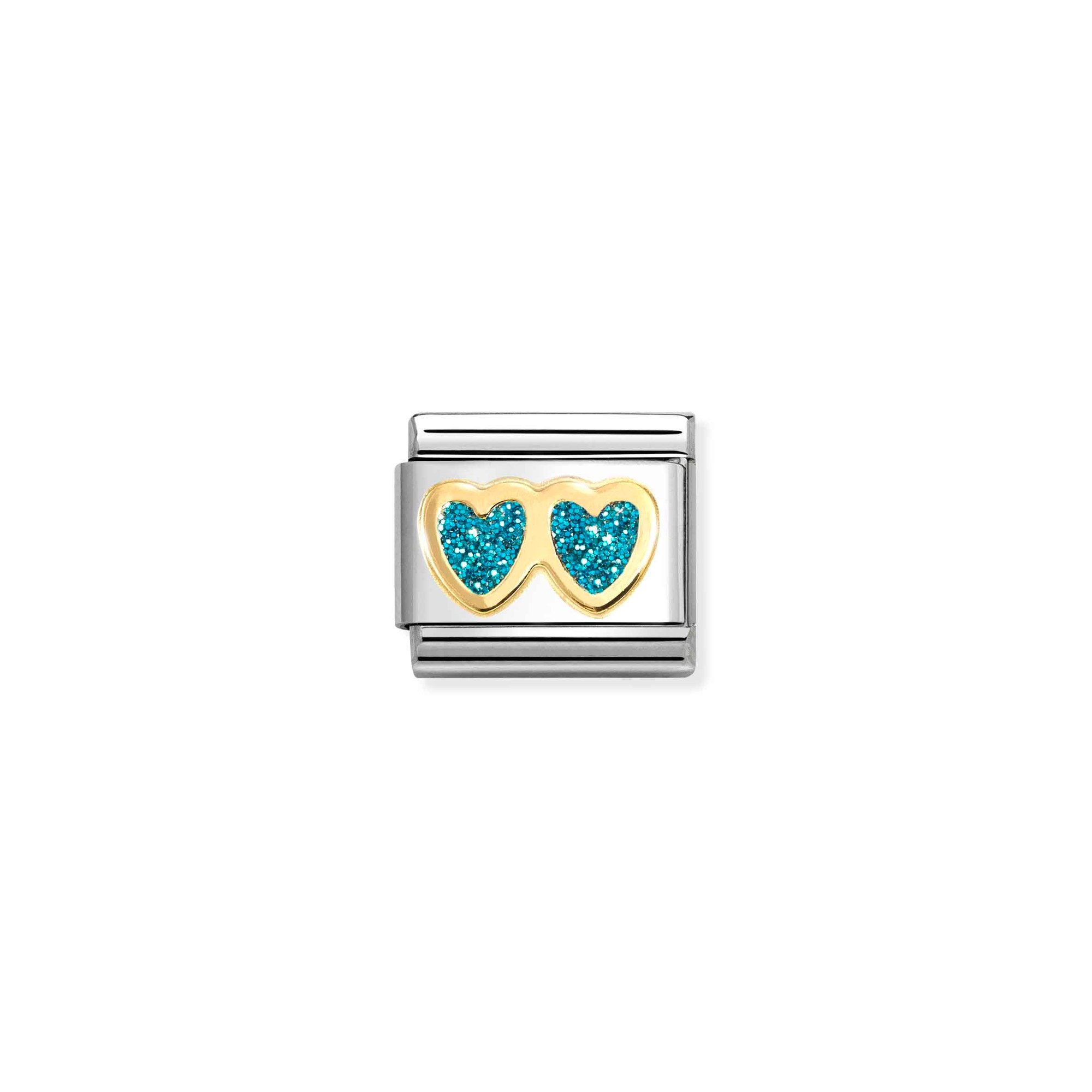 Nomination Composable Classic Charm Doppelherz hellblau - Edelstahl, Gold 750 Gelbgold, Zirkonia