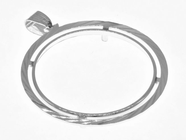 Münzfassung Anhänger aus 925 Sterling Silber mit Diamantschliff, geeignet für Münzen bis 34 mm Durchmesser, ideal für Münzen bis 3,5 cm, hergestellt von Juwelier Harnisch.