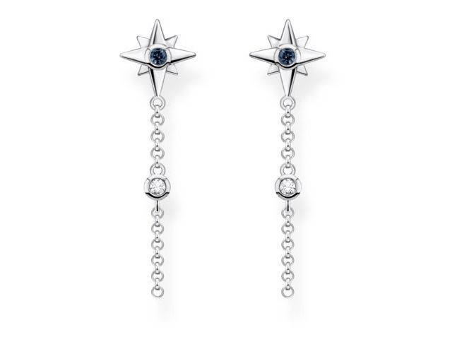 Thomas Sabo Ohrhänger aus Sterling Silber mit Glas-Keramik und Zirkonia, starre Form mit drei Anhängern, elegantes Design in Silber mit funkelnden Details, ideal für besondere Anlässe.