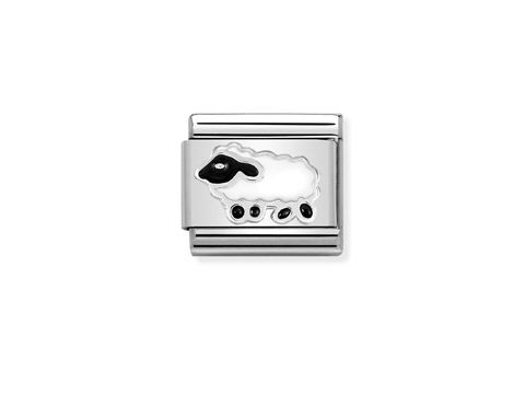 Nomination Classic Emaille SilverShine 330204 mit einem Schafmotiv in Schwarz und Weiß, eleganter Schmuck für eine individuelle Note. Ideal für trendbewusste Kunden.