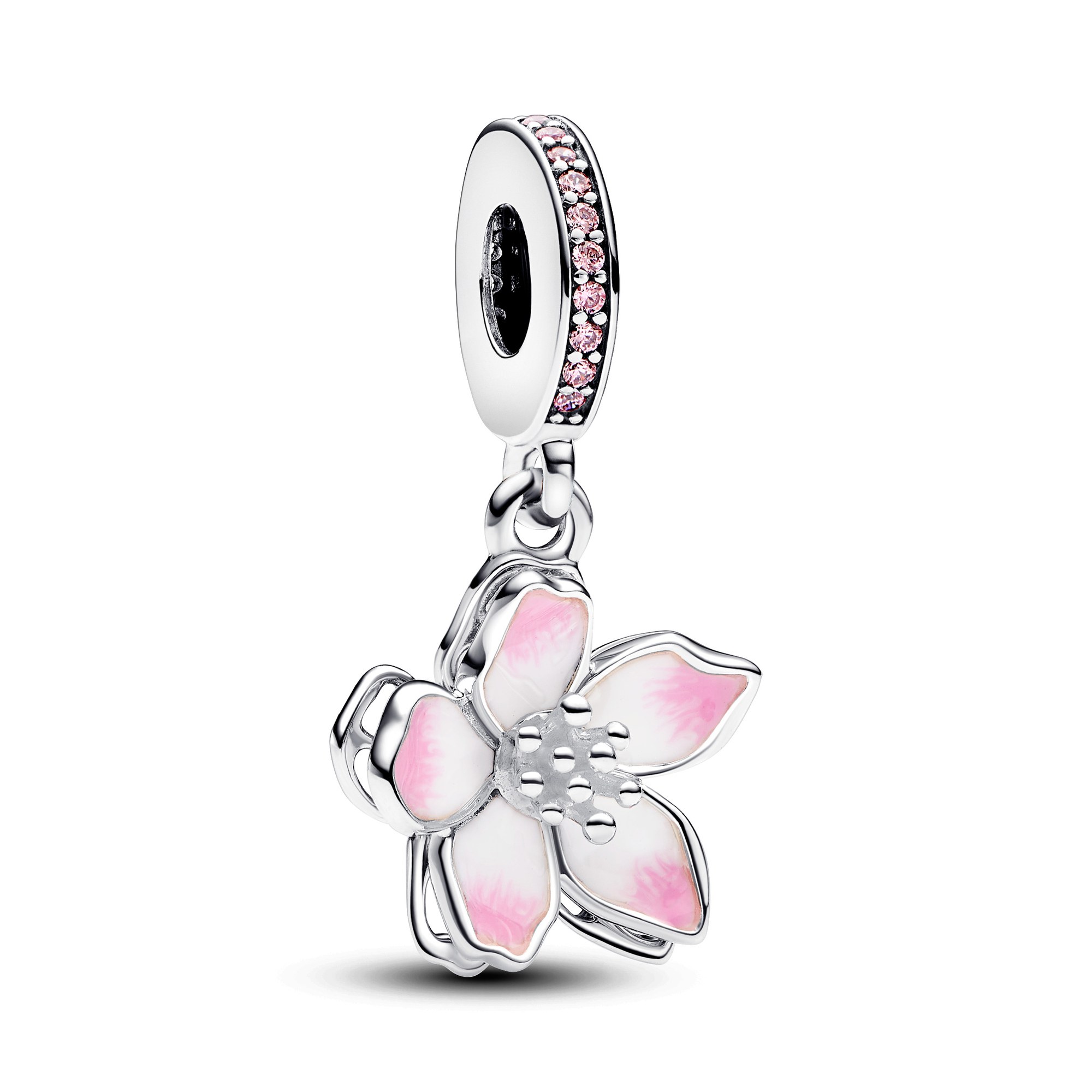 Pandora Kirschblüten Charm-Anhänger - Silber - Zirkonia Pink-Rosa
