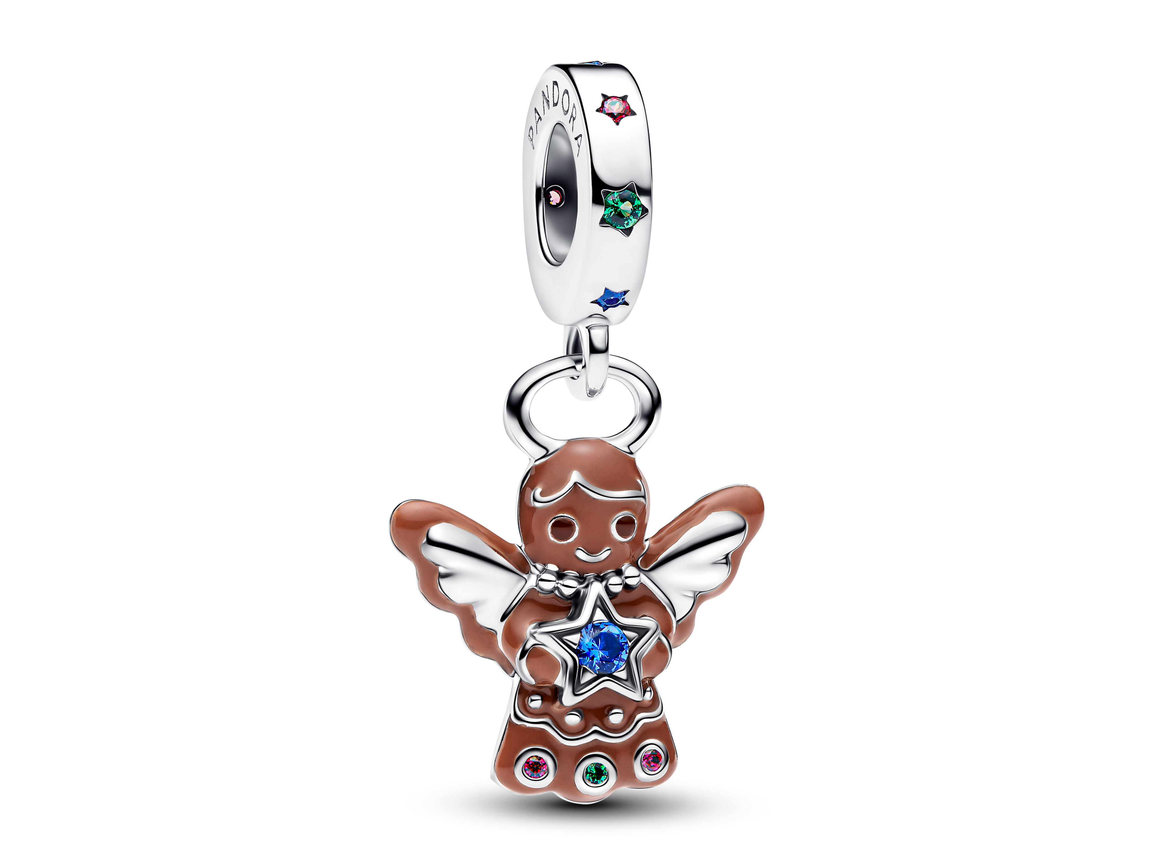 Pandora 794247C01 - Lebkuchen-Engel Charm - Sterling Silber - Emaille Steinmix Braun