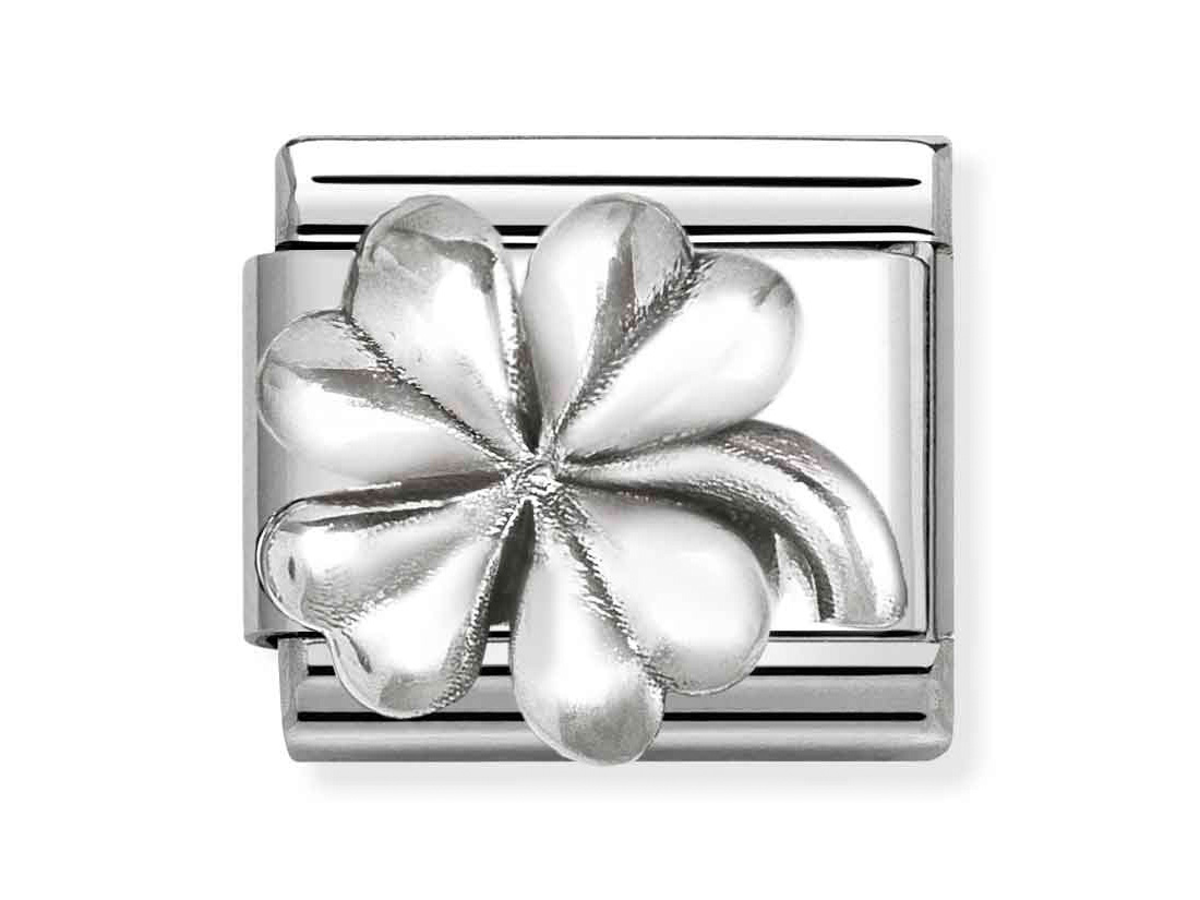 Sterling Silber Charm mit einem GlücksKleeblatt, glänzende Oberfläche und detaillierte Ausführung, passend für Armbänder, Hersteller Pandora, Neuheiten, Artikelnummer 330101 96.