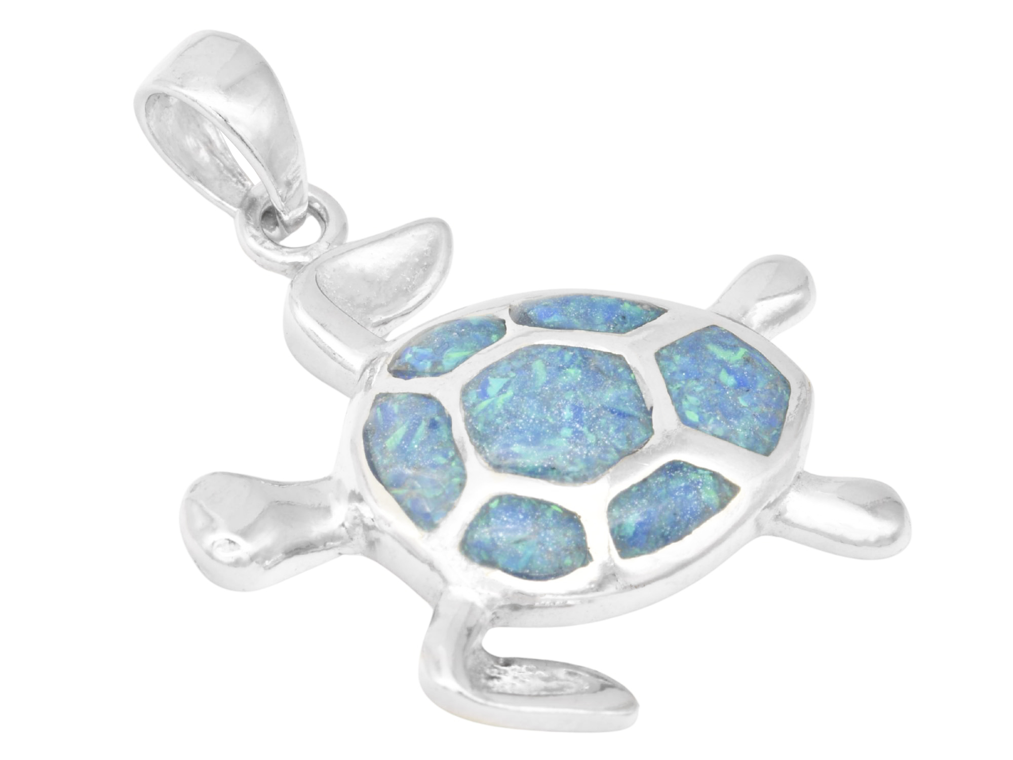 Anhänger Schildkröte syn. Opal - Sterling Silber 925 - poliert rhodiniert - synthetischer Opal Blau