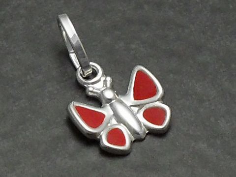 Schmetterling Anhänger aus Sterling Silber in niedlichem Design mit roten Akzenten, hergestellt von Juwelier Harnisch, ideal für Kinder.