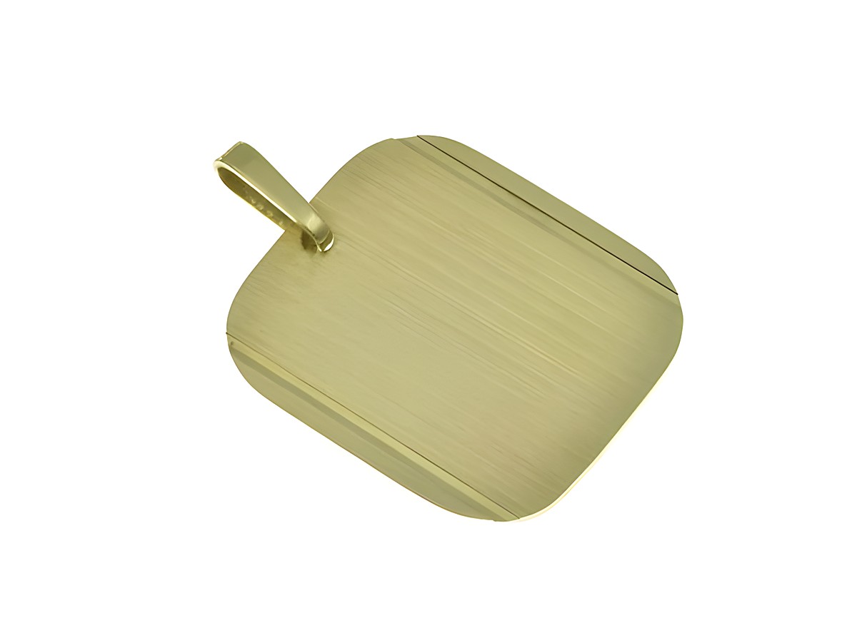 Gravurplatte aus Gold 333 mit abgerundeten Ecken, gebürsteter Oberfläche und zwei Rillen, Maße 26 x 23 mm, Hersteller Juwelier Harnisch, ideal für persönliche Gravuren.