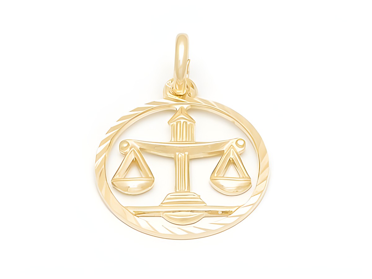 Waage Sternzeichen Anhänger aus vergoldetem Sterling Silber, diamantiert, mit filigranem Waage-Motiv, gefertigt von Juwelier Harnisch. Ideal für Liebhaber des Waage-Zeichens.