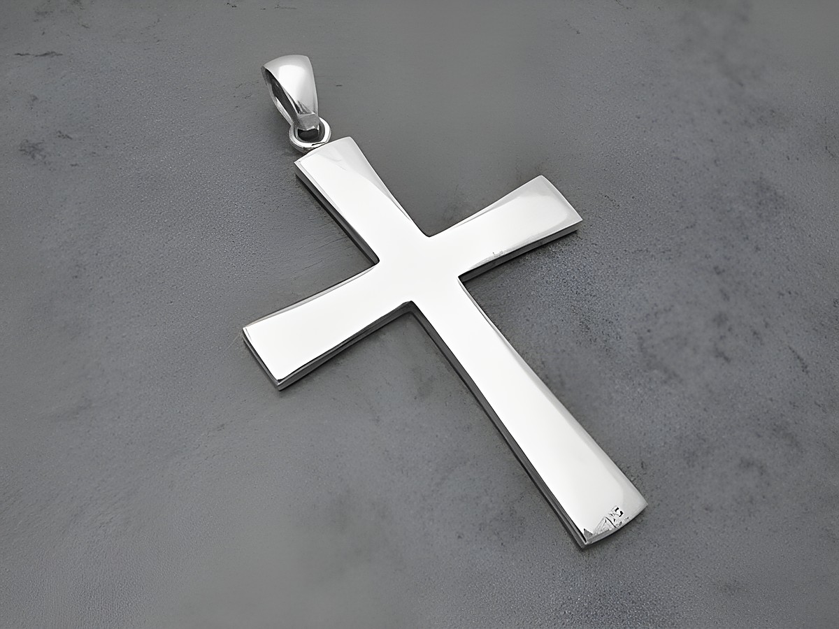 Anhänger Kreuz aus Silber, religiös, Hersteller Juwelier Harnisch, schlichtes Design mit Muster, ideal für persönliche oder spirituelle Zwecke, perfekt als Schmuckstück für den Alltag. – Ansicht 2