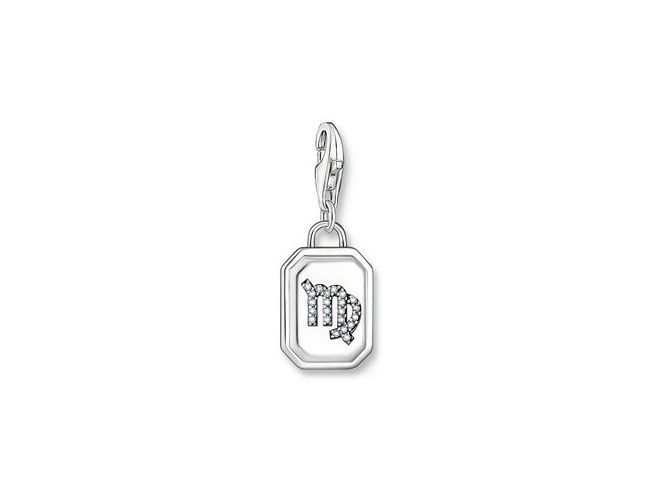 Charm-Anhänger von Thomas Sabo, Modell 2149-643-21, aus geschwärztem Silber mit dem Sternzeichen Jungfrau, verziert mit Zirkonia, neu und hochwertig gestaltet.