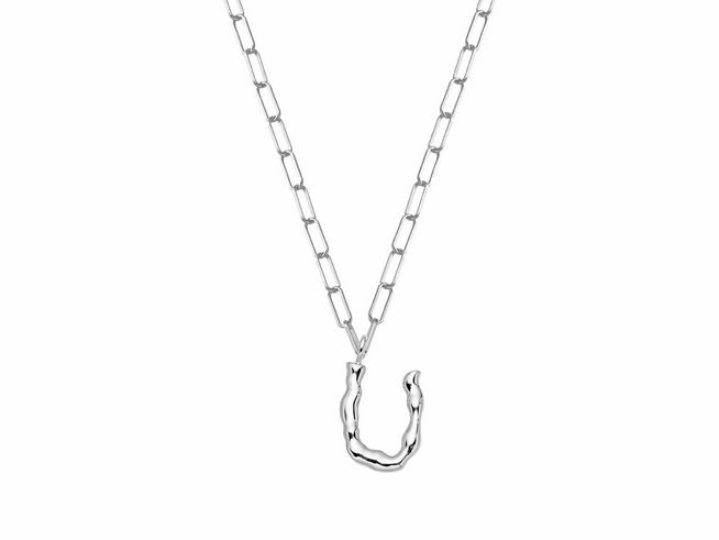 Xenox Sterling Silber Kette XS4150W/U mit einer Länge von 45 cm, verziert mit dem Buchstaben U aus geschwungenem Silber, elegant und modern, ideal für jeden Anlass.