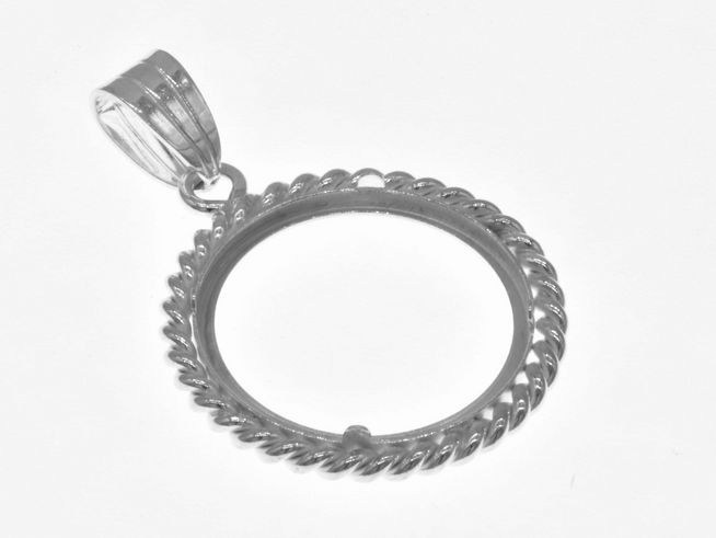 Münzfassung Anhänger aus 925 Sterling Silber mit Kordel-Design, geeignet für Münzen bis 20 mm Durchmesser, hergestellt von Juwelier Harnisch, ideal für persönliche Anhänger.