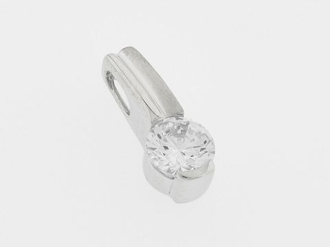 Rechteckdesign Silber Anhänger zeitlos teilmattiert rhodiniert mit Zirkonia, Hersteller Juwelier Harnisch. Der Anhänger zeigt einen funkelnden Zirkonia in runder Form.