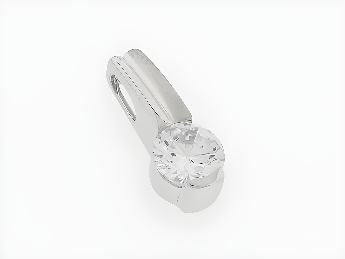 Rechteckdesign Silber Anhänger zeitlos teilmattiert rhodiniert mit Zirkonia, Hersteller Juwelier Harnisch. Der Anhänger zeigt einen funkelnden Zirkonia in runder Form.