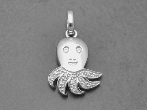 Krake aus hochwertigem Sterling Silber mit Zirkonia-Akzenten, lächelndes Design, ideal als Anhänger. Hersteller Juwelier Harnisch, für Tierliebhaber geeignet.
