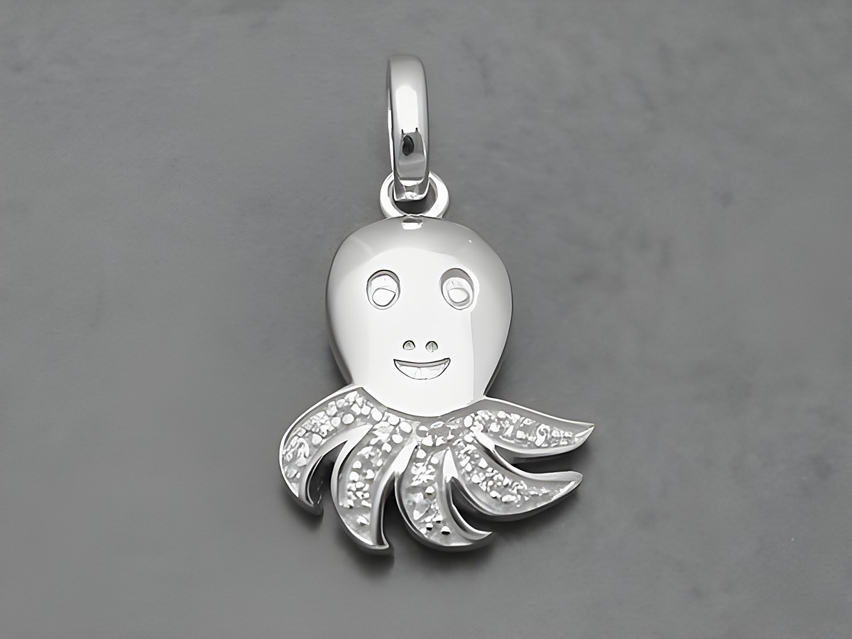Krake aus hochwertigem Sterling Silber mit Zirkonia-Akzenten, lächelndes Design, ideal als Anhänger. Hersteller Juwelier Harnisch, für Tierliebhaber geeignet.