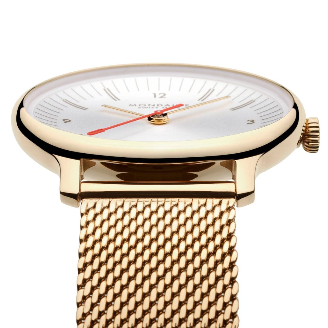Mondaine Uhr - Doppio - Gelb vergoldet - 33 mm – Ansicht 3