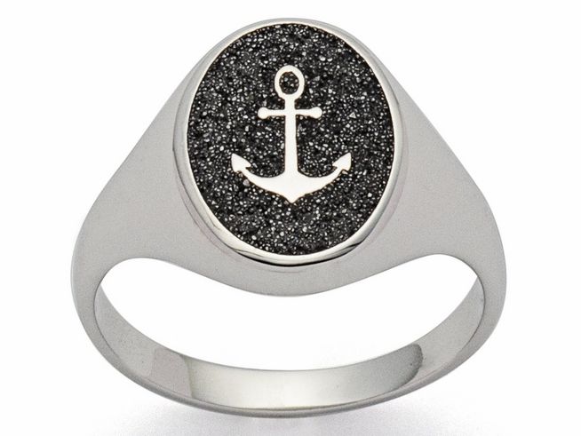 Sterling Silber Siegelring von DUR mit einem Ankermotiv aus Lavasand in der Größe 54, elegantes Design und hochwertige Verarbeitung.