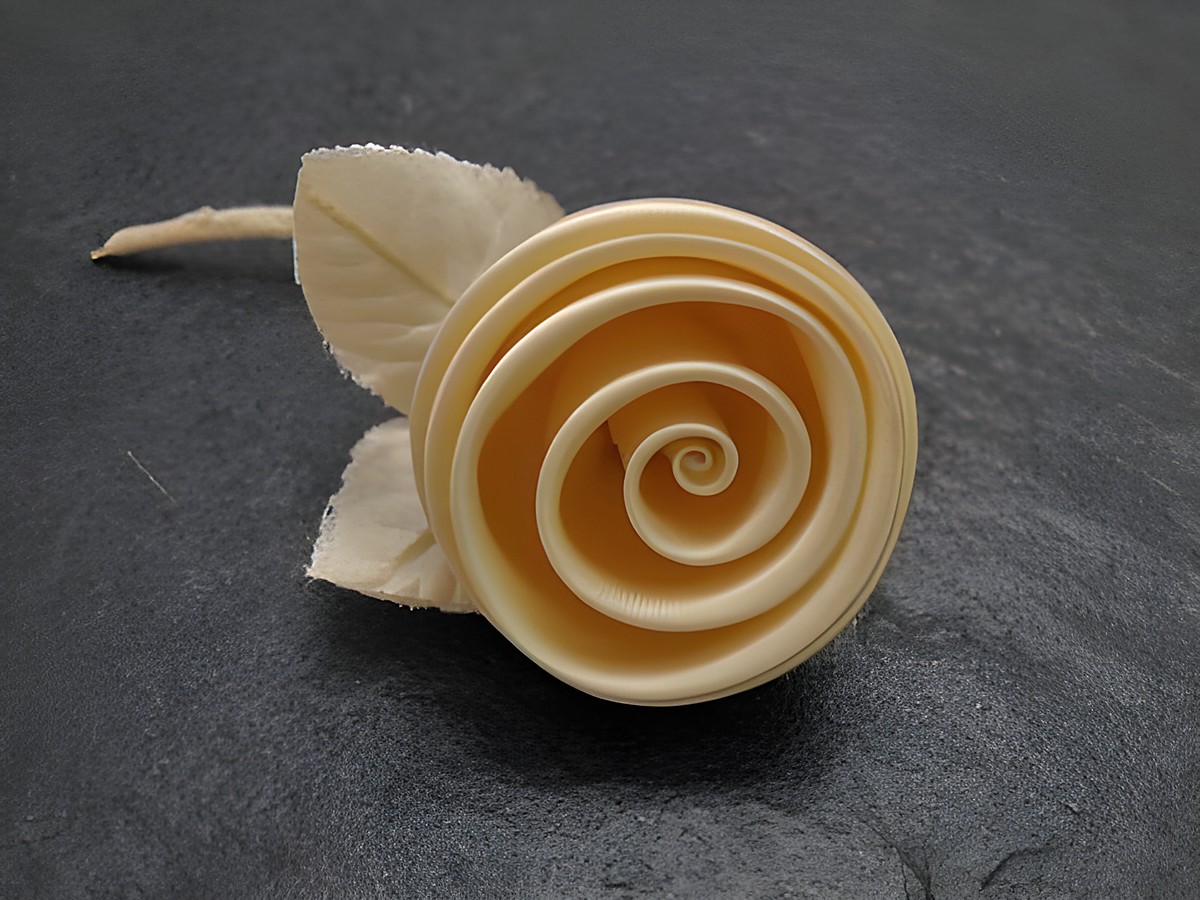 Haarschmuck in Form einer zarten Rose aus pastellgelbem Satin mit Blättern, hergestellt von Juwelier Harnisch, perfekt für elegante Anlässe und floral inspirierten Styles.