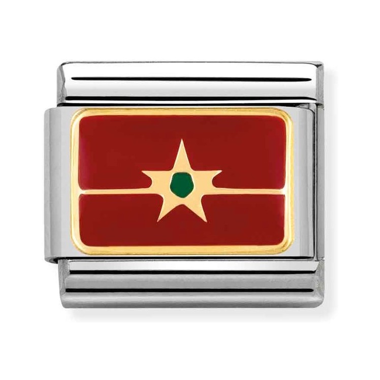 Nomination Composable Classic Charm Flagge Marokko - Edelstahl, Gold 750 Gelbgold, Emaille