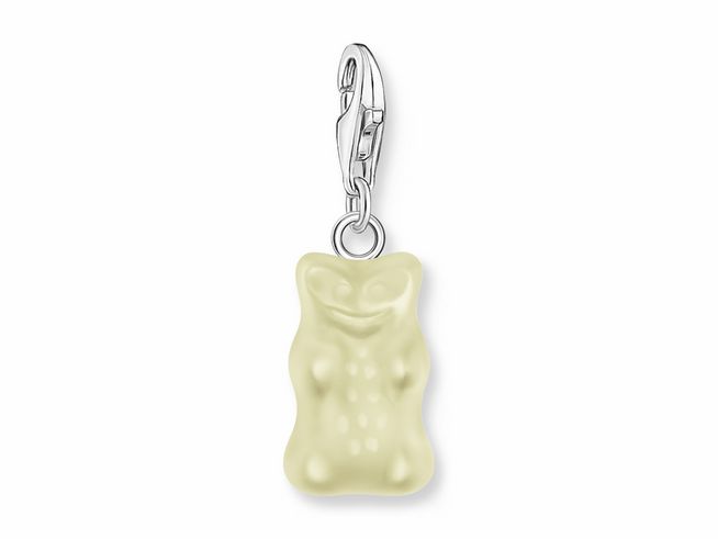 Charm-Anhänger in Form eines Gummibärchens aus Glas in weiß mit silbernem Karabiner von Thomas Sabo, ein süßes Accessoire. Ideal für jeden Schmuckliebhaber.