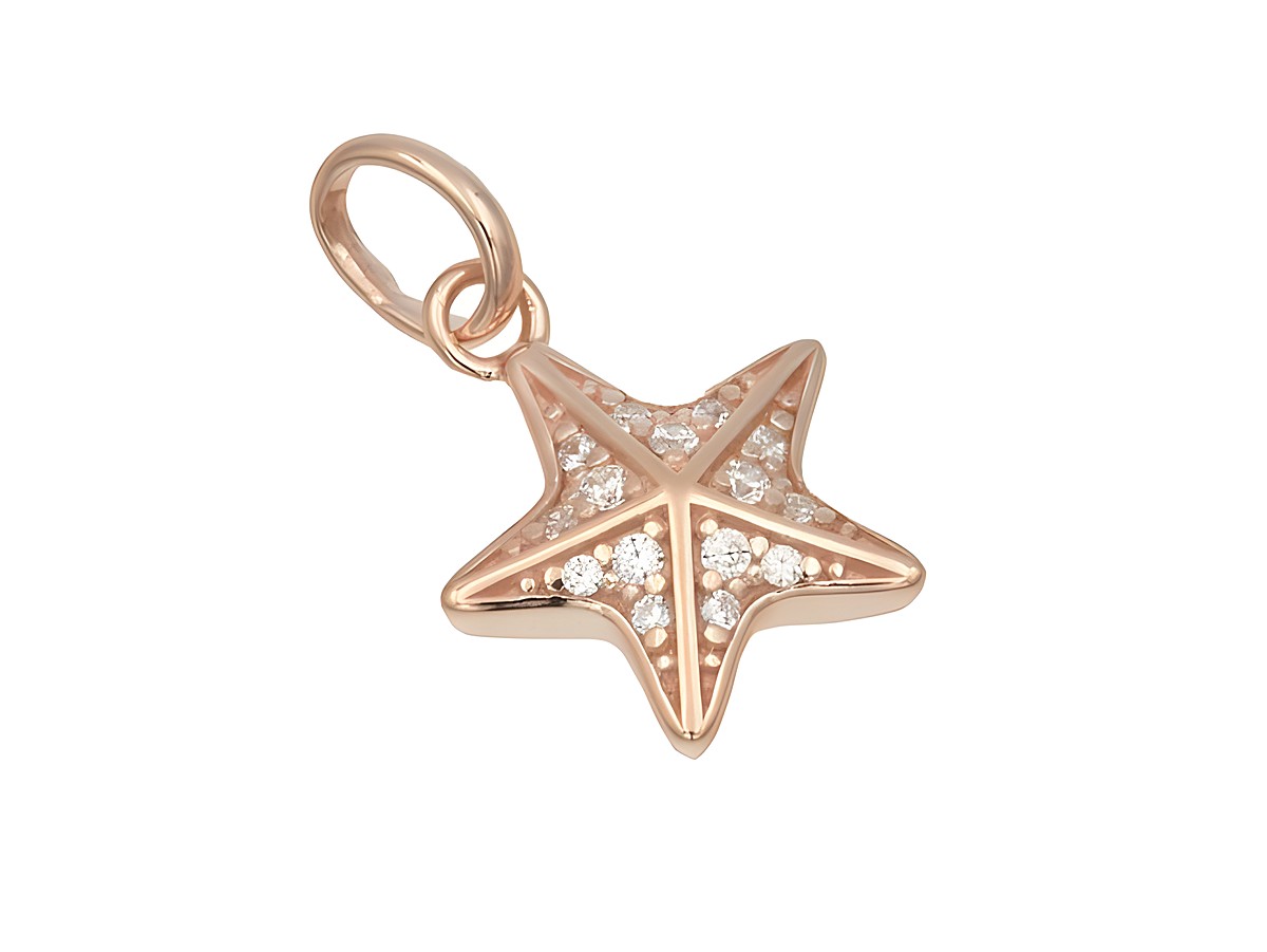 Anhänger in Form eines Seesterns aus vergoldetem Roségold, poliert und verziert mit weißen Zirkonia, ideal für Schmuckliebhaber, Hersteller Juwelier Harnisch.