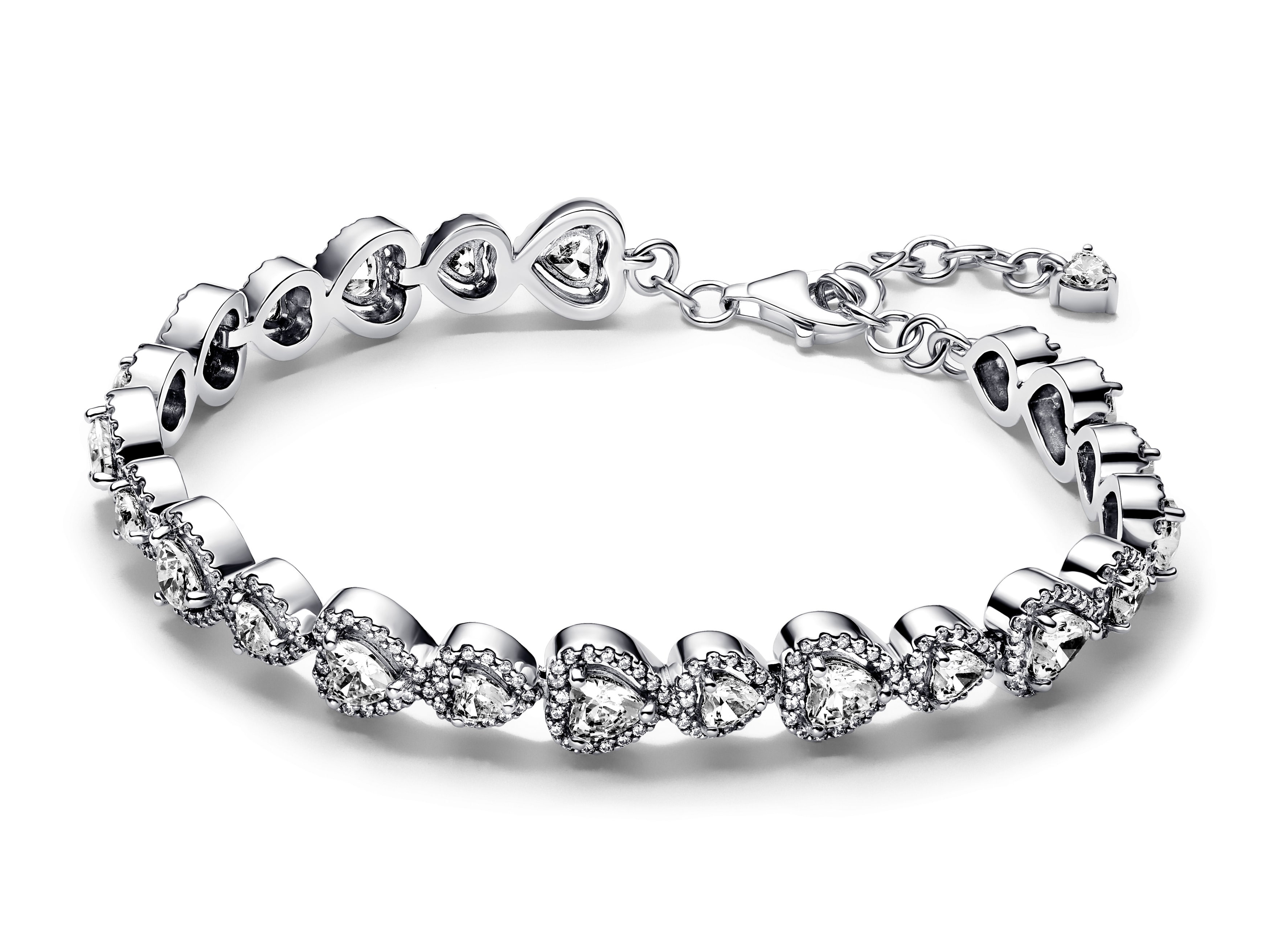 Armband aus Silber mit Zirkonia in Herzform, 16 cm, elegante Verbindung von glänzendem Silber und funkelnden Zirkonia-Steinen, ideal als Geschenk oder für besondere Anlässe.