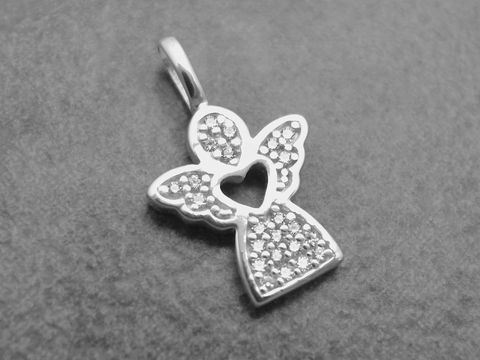 Silber Anhänger Engel mit Herz Zirkonia weiss reizend von Juwelier Harnisch, filigrane Gestaltung mit glitzernden Steinen, ideal als Schmuckstück für besondere Anlässe.