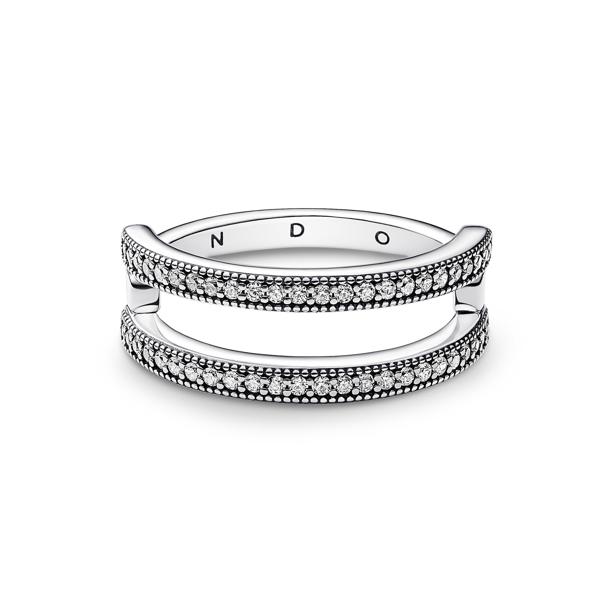 Pandora Logo & Pavé Doppelband-Ring - Sterling Silber - Zirkonia Ansicht 2 – Ansicht 2