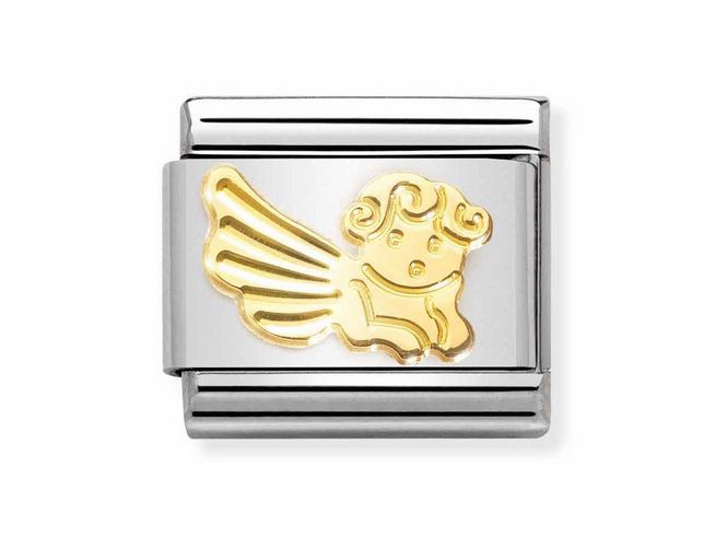 Edelstahlarmband mit goldfarbenem Engel als Symbol, der diamantiert ist, aus der Kollektion Nomination 030149 46 Classic SYMBOLE, elegantes und ansprechendes Design.