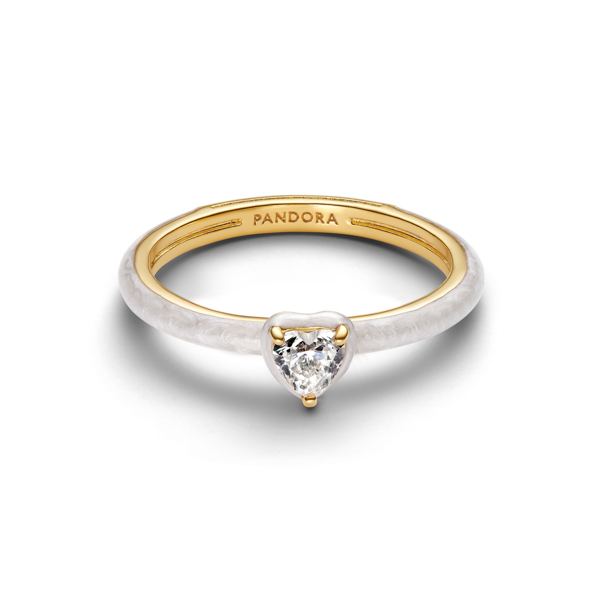 Pandora Me - weißes Chakra Herz Ring - Gelbgold Vergoldung - Emaille Zirkonia – Ansicht 2