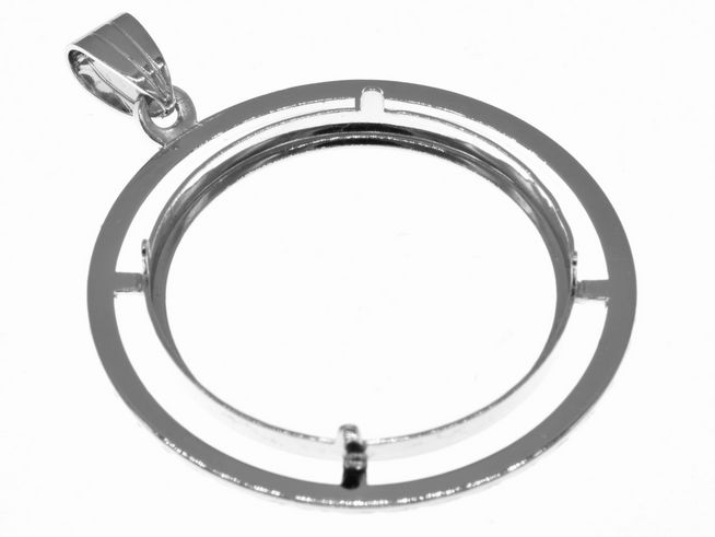Anhänger aus 925 Sterling Silber, rhodiniert, mit diamantierter Oberfläche, geeignet für Münzen bis 29 mm Durchmesser, Hersteller Juwelier Harnisch, Design für bis zu 3 cm Münzen.
