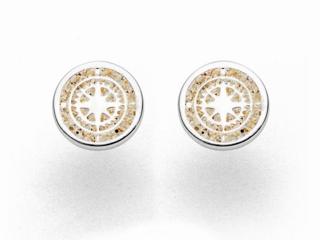 DUR Ohrringe Kompass O5039 aus Sterling Silber mit rundem Design, detaillierte Kompassrose in der Mitte, umgeben von einem klaren, glänzenden Rand. Ideal für stilvolle Akzente.
