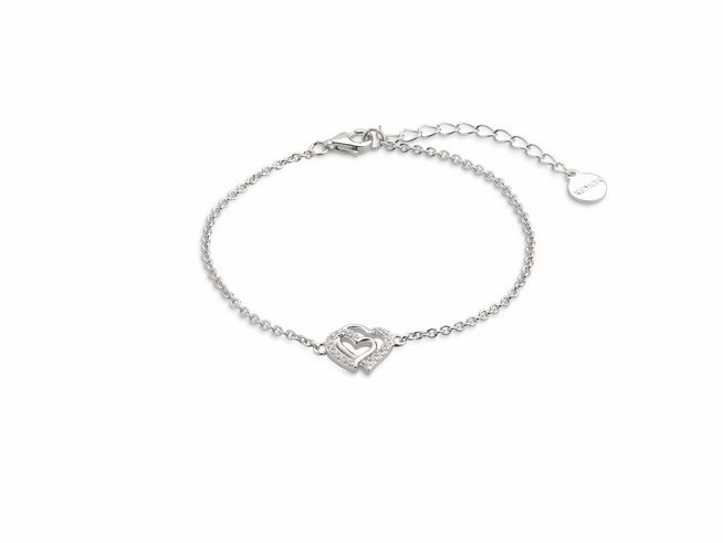 Xenox Sterling Silber Armband XS3412N in 15-18,5 cm mit Ankerkette und Herzmotiv, ideal für die LOVE STORY Sammlung, elegantes und zeitloses Design.