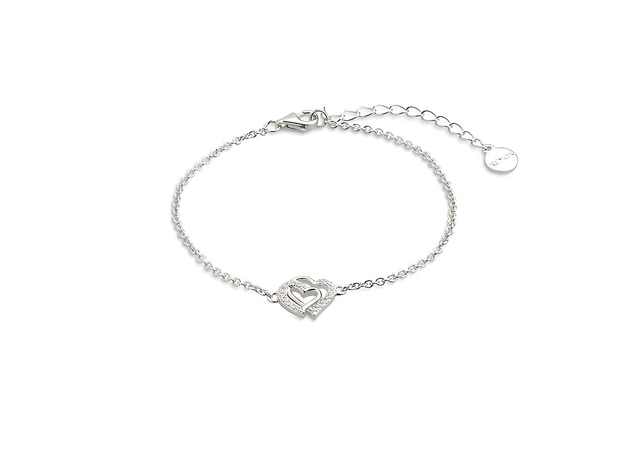 XENOX Sterling Silber Armband XS3412N in 15-18,5 cm mit Ankerkette und Herzmotiv, ideal für die LOVE STORY Sammlung, elegantes und zeitloses Design.