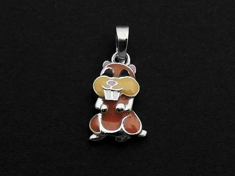 Biber Silber Anhänger für Kinder, tierisch gestaltet mit Lack in braun, gelb, weiß und schwarz, Hersteller Juwelier Harnisch, ideal als niedlicher Schmuck.