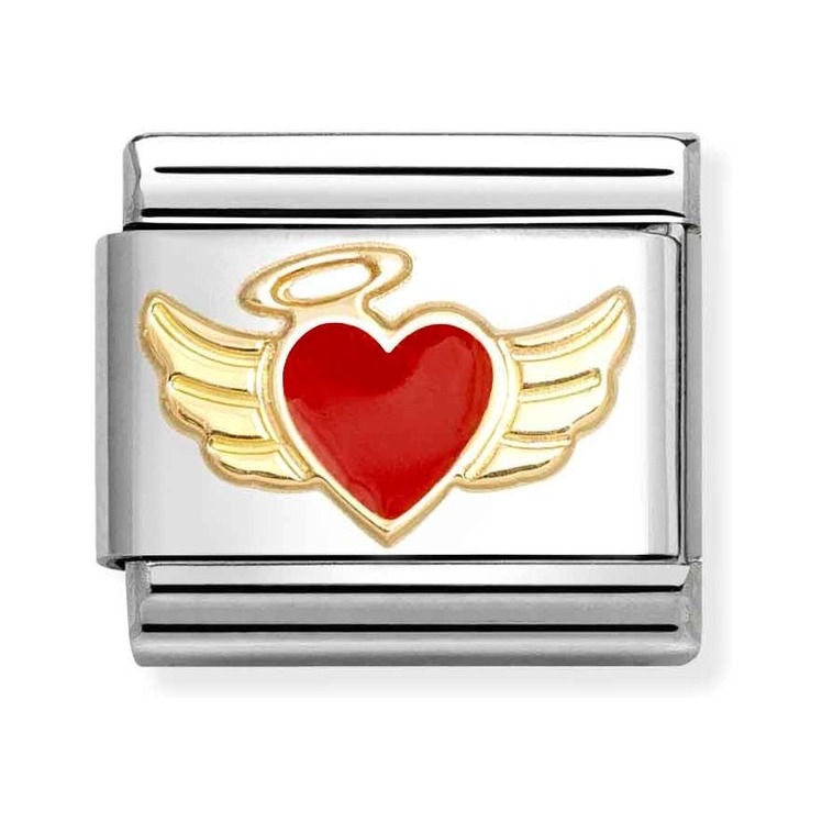 Nomination Composable Classic Charm Engel-Herz - Edelstahl, Gold 750 Gelbgold, Emaille