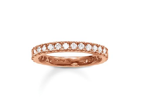 Ring von Thomas Sabo aus Silber mit vergoldeter Roségold-Oberfläche und Zirkonia, Größe 56, schlicht und elegant mit funkelnden Steinen.