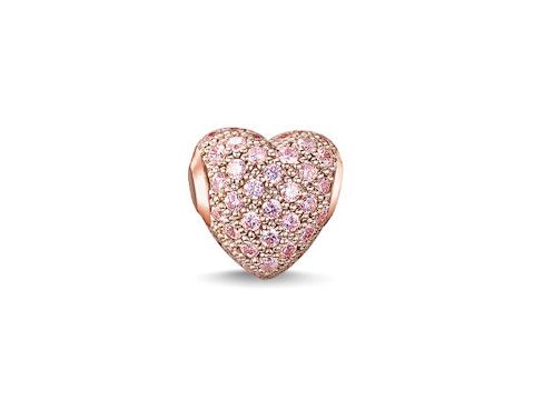Pinkes Pavéherz aus Silber, vergoldet in Roségold mit Zirkonia-Steinen von Thomas Sabo, Modell K0144-416-9, ideal für die KARMA BEADS Kollektion.