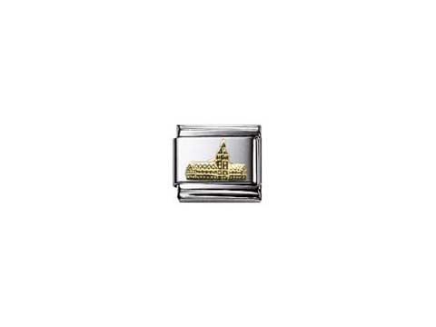 Ein Charm des Hamburger Rathauses aus der NOMINATION Classic Kollektion, gefertigt in Gold und Silber, zeigt eine prägnante Darstellung des historischen Gebäudes.