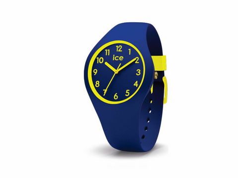 Dunkelblaue Ice-Watch ICE ola kids Rocket Extra Small mit gelben Ziffern und Zeigern, ideal für Kinder, sportliches und modernes Design, strapazierfähiges Silikonarmband, Hersteller Ice watch.