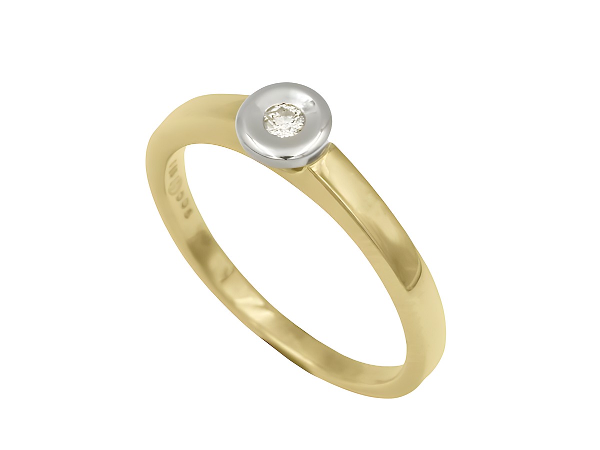 Bicolor Ring aus Gelbgold und Weißgold mit einem Brillanten von 0,05 ct w-si, Größe 54, Hersteller Juwelier Harnisch. Elegantes Design für stilvolle Akzente.