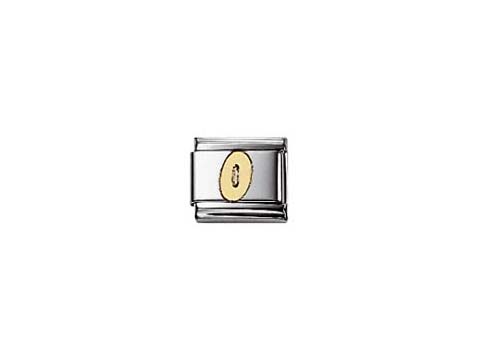 Nomination Classic Zahlen 0 Element 030102 00, ein elegantes, silbernes Charm mit einer goldenen Zahl 0 in der Mitte, ideal für personalisierte Schmuckkreationen.